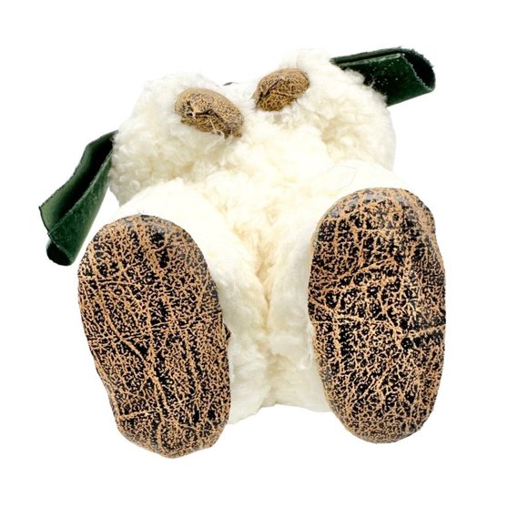 Winter Bear Stands Up Figurine Off-White Fleece with Green Velvet Scarf and Hat - Picture 11 of 13